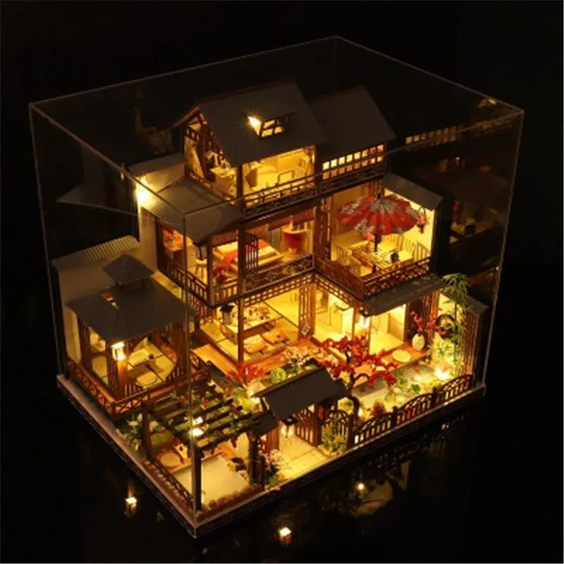 Newest DIY Wooden Dollhouse Japanese Architecture Doll Houses Mininatures with Furniture Toys for Children Friend Birthday Gift