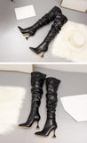Eilyken White Pleated Leather Over The Knee Boots Fashion Runway Strange High Heels Sexy Zip Design Womans Shoes