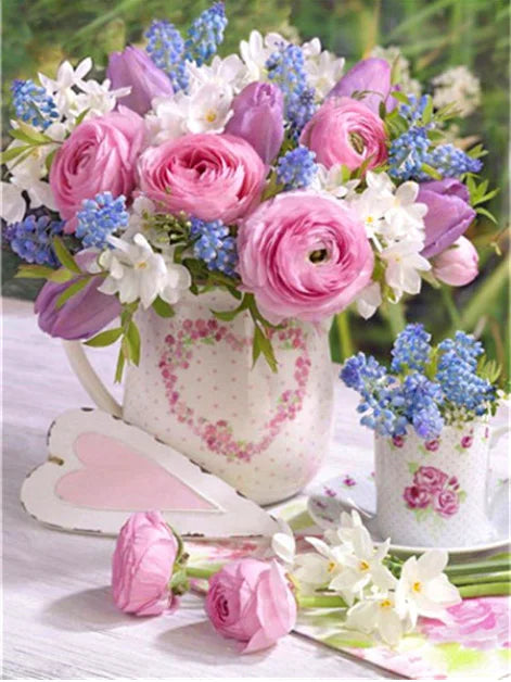 HOMFUN Diamond Painting Full Square/Round Drill 5D DIY "Rose flower car Tower" Daimond Embroidery Rhinestone Cross Stitch Decor