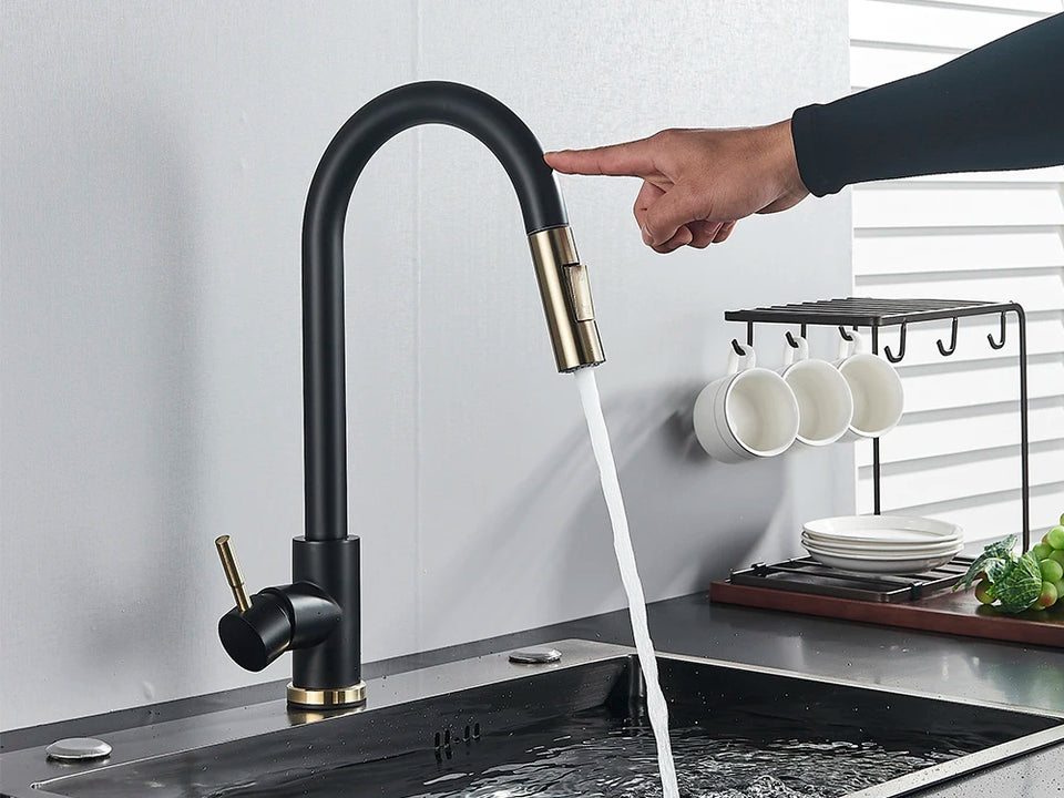 Smart Sensor Touch Kitchen Sink Faucet Brushed Nickel Poll Out Spout Black/Gold Sensor Faucets 360 Rotation Crane Two Functions
