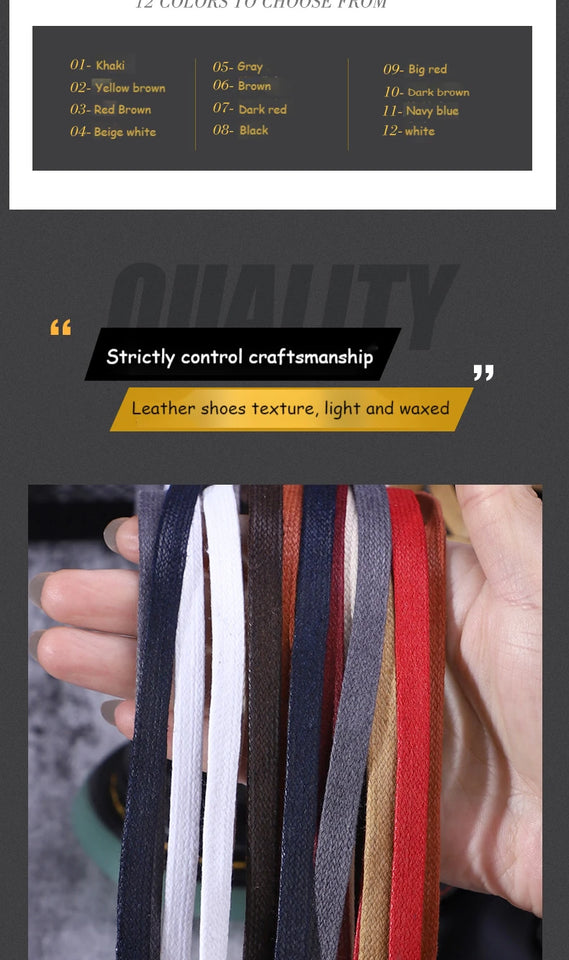 1Pair Waxed Cotton Shoelaces 8mm Width Flats Waterproof Shoe laces Unisex Boots Casual Sneakers Shoelace Leather Laces Shoes
