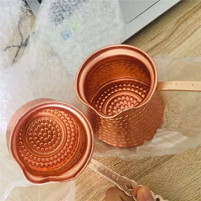 Turkish Coffee Pot Hand Hammered Copper Drip Coffee Maker Cezve Ibrik Milk Thermos Cup Mocha Pot Brass Handle Coffee Accessories
