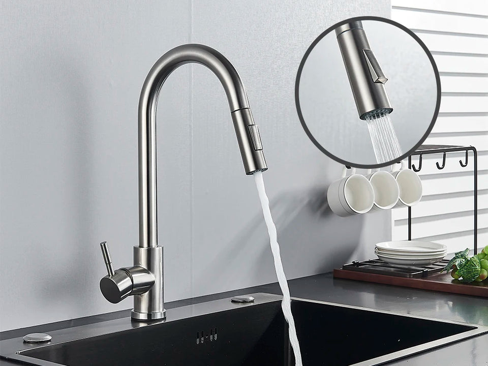 Smart Sensor Touch Kitchen Sink Faucet Brushed Nickel Poll Out Spout Black/Gold Sensor Faucets 360 Rotation Crane Two Functions