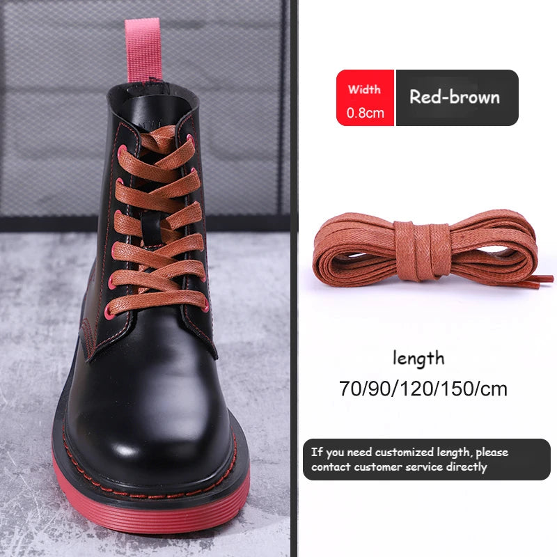 1Pair Waxed Cotton Shoelaces 8mm Width Flats Waterproof Shoe laces Unisex Boots Casual Sneakers Shoelace Leather Laces Shoes