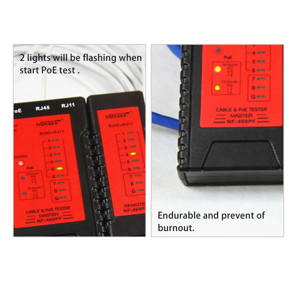 Noyafa NF-468PF POE Tester Detection Standard LAN Network Cable Continuity Test RJ11 RJ45 LED Light
