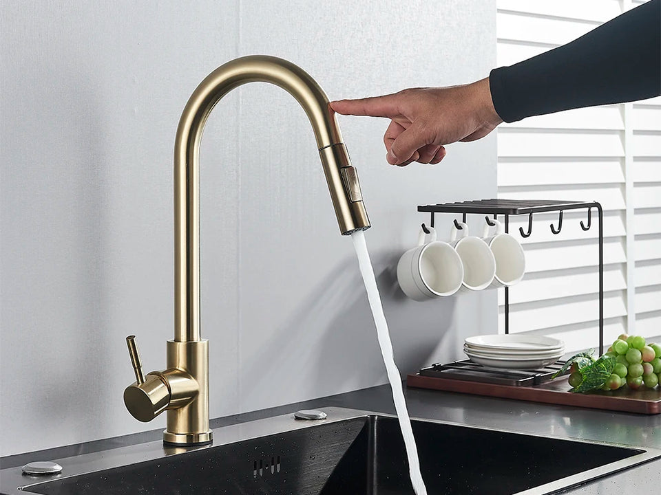 Smart Sensor Touch Kitchen Sink Faucet Brushed Nickel Poll Out Spout Black/Gold Sensor Faucets 360 Rotation Crane Two Functions