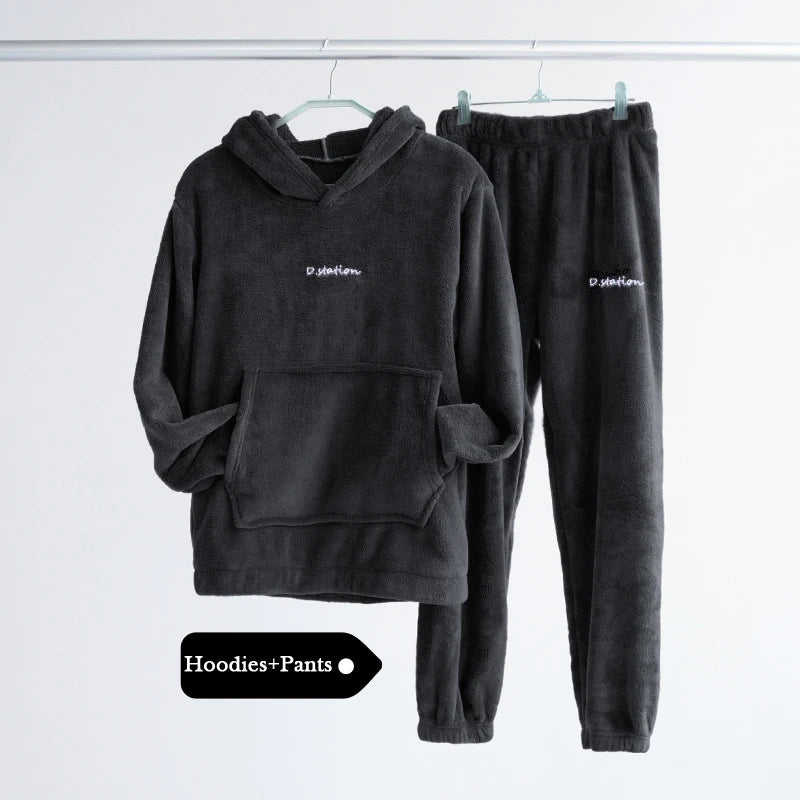 Women Winter Flannel Pajama Set Fleece Pajamas Sleepwear Homewear Thick Warm Velvet Female Suit Fall Sweatshirt Ladies Pyjama