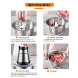 BioloMix 2 Speeds 500W Stainless Steel 2L Capacity Electric Chopper Meat Grinder Mincer Food Processor Slicer