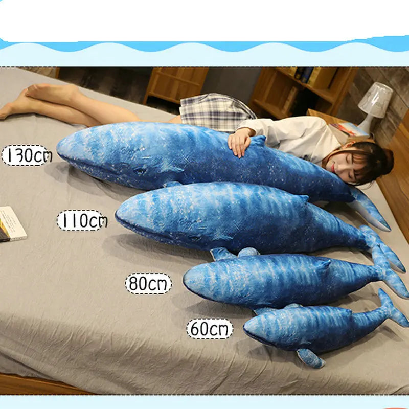 55-130cm Giant Dream Whale & Shark Plush Toy Stuffed Blue Whale Doll Soft Pillow Cute Sofa Cushion Lovely Gifts for Kids
