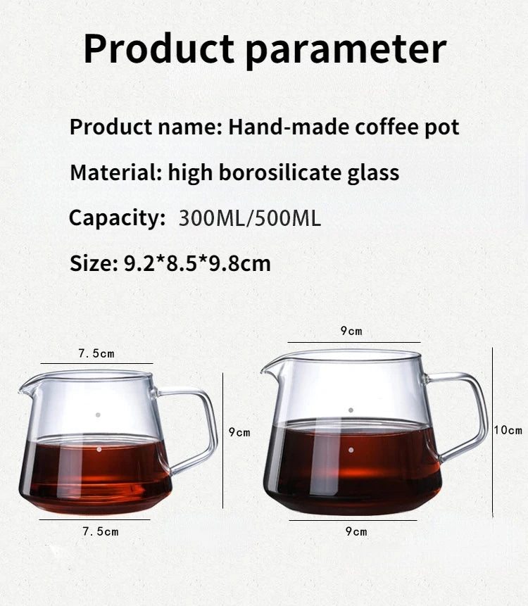 300ml/400ml/500ml/650 Coffee Pot High Temperature Resistant Glass Sharp-mouthed Hand Punch Sharing Pot Household Drip Coffee Pot