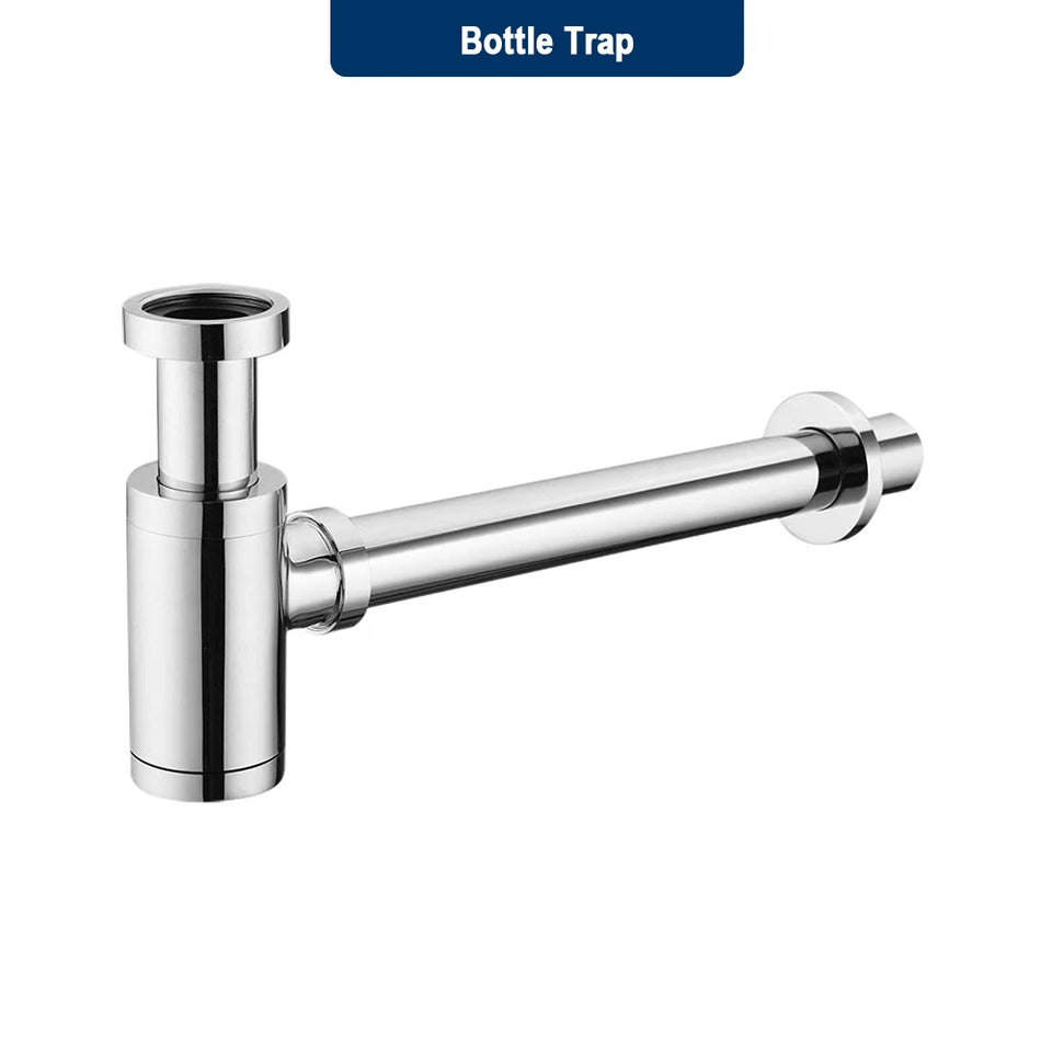 Bathroom Basin Bottle Trap Drain Modern Bathroom Sink P-Trap Set Pop Up Filter Chrome Basin Siphon Horse Accessory Renovation