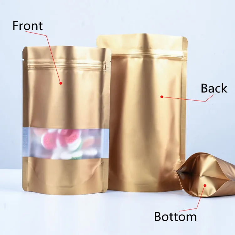 100PCS Stand-up Matte Aluminum Foil Window Ziplock Bag DIY Snack jewelry Spice Candy Customize Logo Brand Gift Storage Pouches