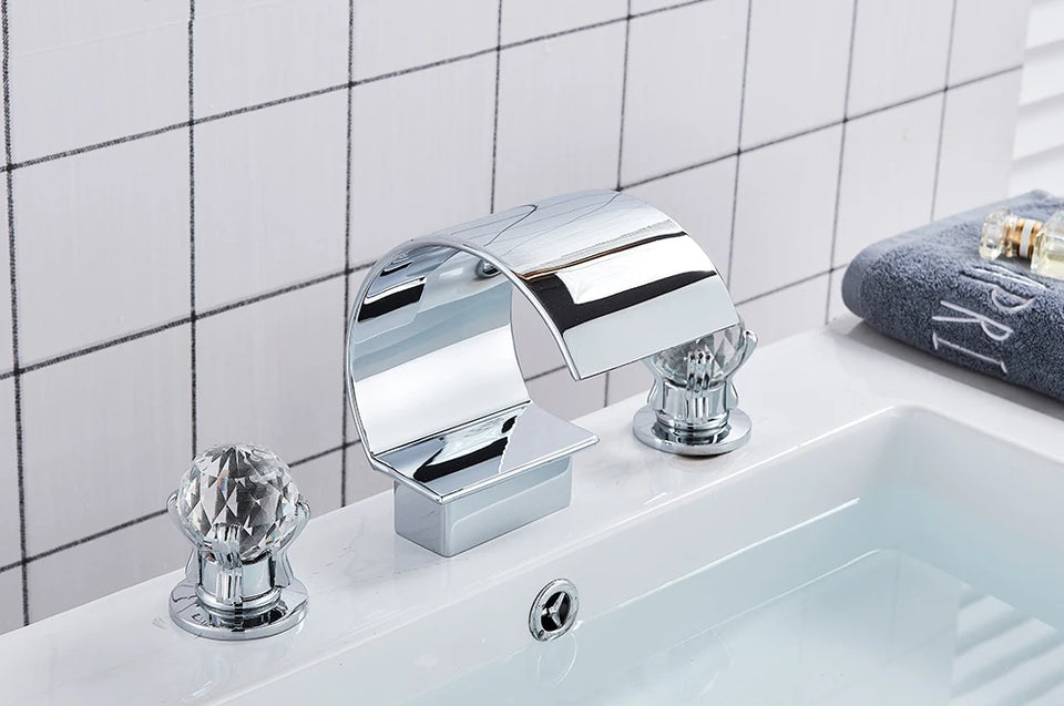 Wanmivezlo Waterfall Bathroom Basin Faucet Deck Mounted Cold Hot Water Mixer Single Hole Water Tap 3 Holes Washing Tap