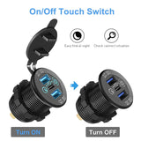12V/24V Triple USB C Car Charger Socket USB Outlets PD & 18W QC3.0 Aluminum Metal Car Socket Adapter with Touch Switch