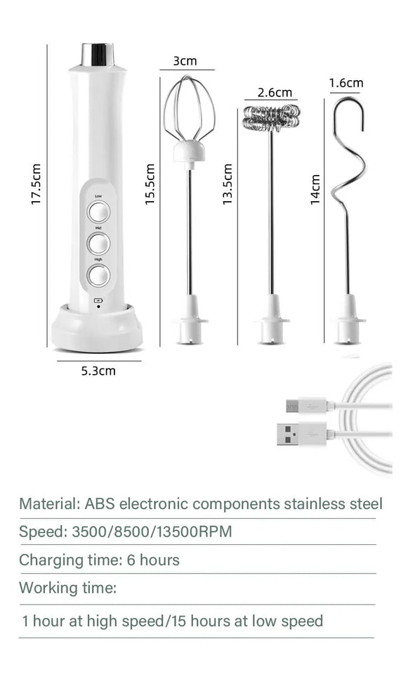 3 In 1 Wireless Rechargeable Electric Milk Frother Foam Maker Handheld Foamer High Speeds Drink Mixer Coffee Frothing Wand
