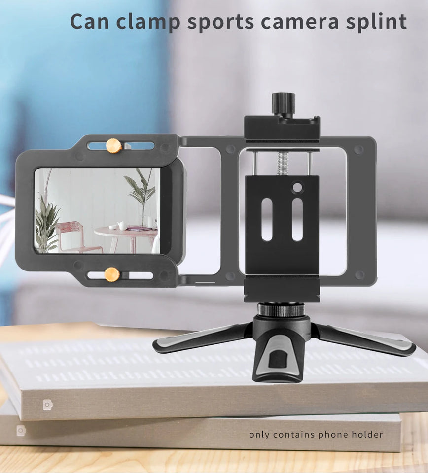 Aluminum Alloy Mobile Phone Holder Clip for Smartphone with Spirit Level Cold Shoe Mount 1/4 3/8 Hole Tripod Head Clamp Bracket