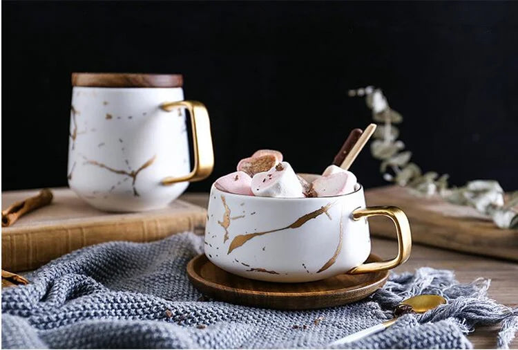 Coffee Mugs Marble Gold Inlay Mug Breakfast Mug Office Home Drinkware Milk  Cup Dropshipping