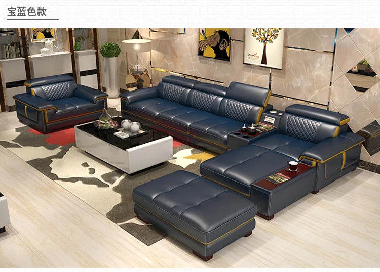 Living Room Sofa set furniture real genuine cow leather sofa recliner speaker bluetooth puff asiento muebles de sala canape cama