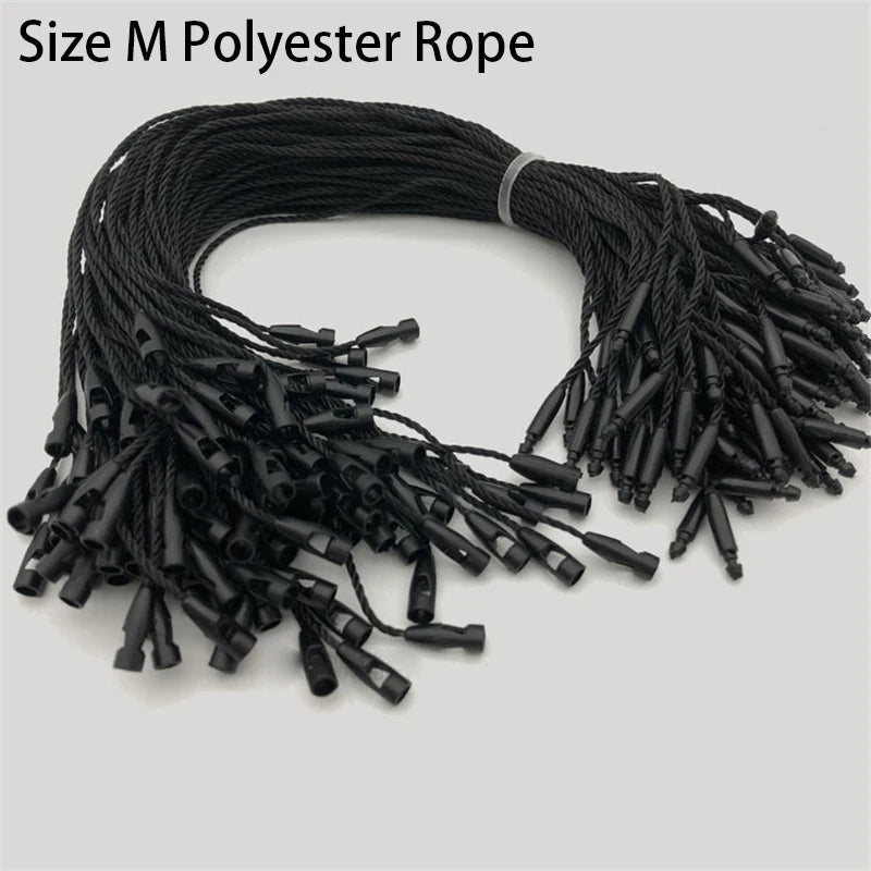 100PC /lot Plastic Tag White Beige Black Hang Tag Polyester Rope String Snap Lock Pin Loop Tie Fasteners