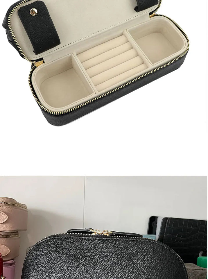 Personalized Cosmetic Bag Pu Leather Women Travel Makeup Bag with Jewelry Organizer Case 2 in 1 Ladies Travel Clutch Pouch