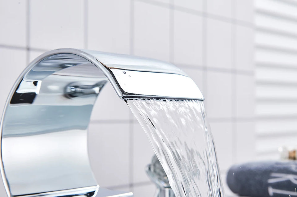 Wanmivezlo Waterfall Bathroom Basin Faucet Deck Mounted Cold Hot Water Mixer Single Hole Water Tap 3 Holes Washing Tap