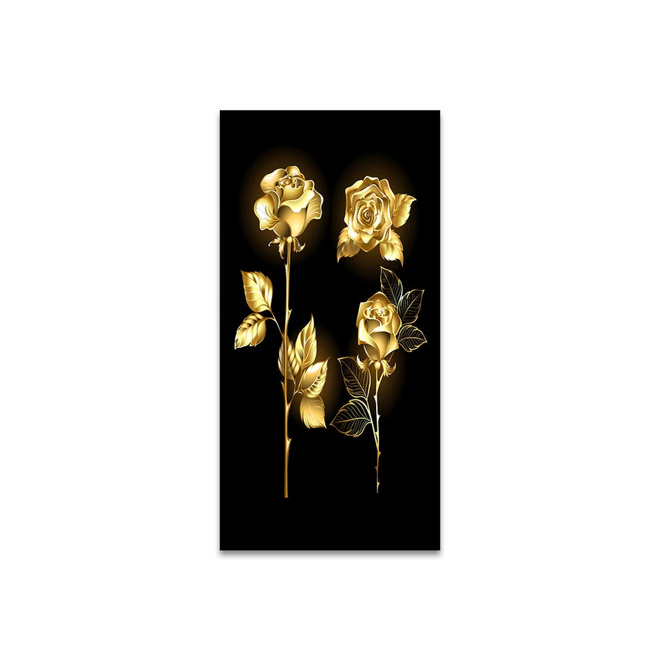 Abstract Golden Leaves and Flower Tree Oil Painting on Canvas Posters and Prints Wall Art Pictures for Living Room Cuadros Decor