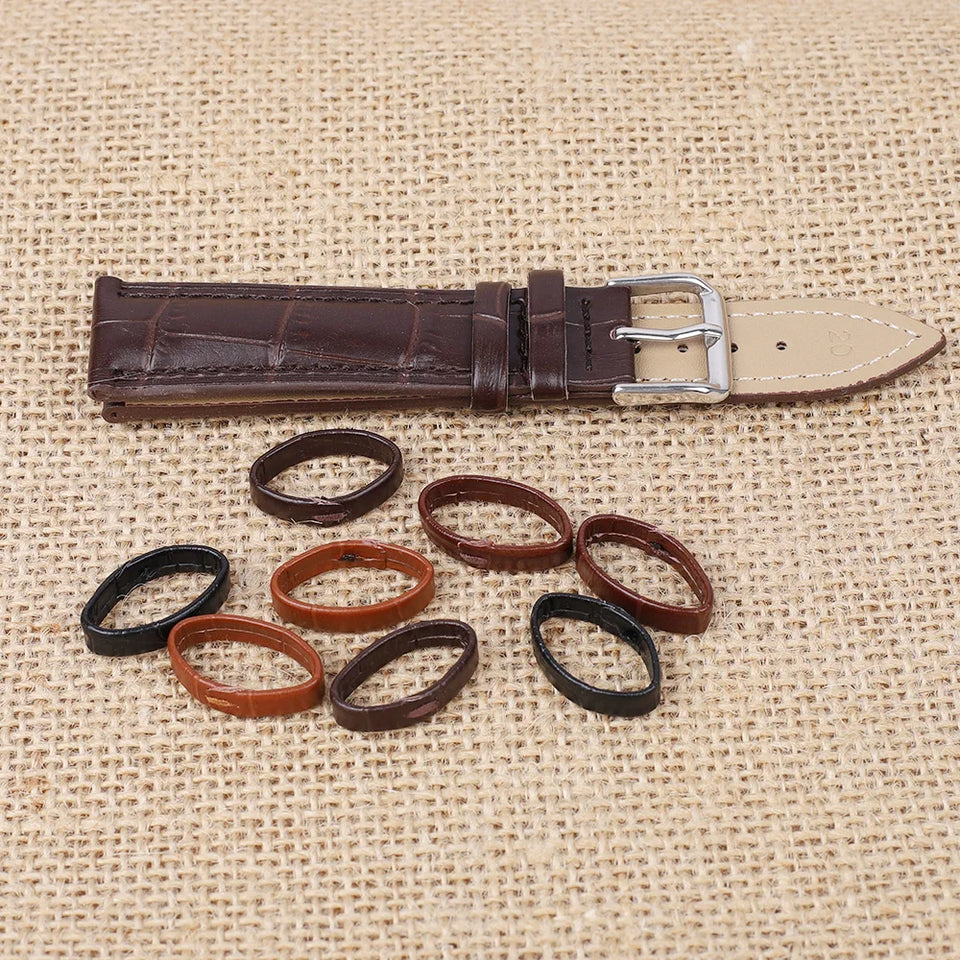 10pcs Genuine Leather Watchband Keeper Ring Hoop Loop Black Brown Coffee Watch Strap Holder Retainer Replacement