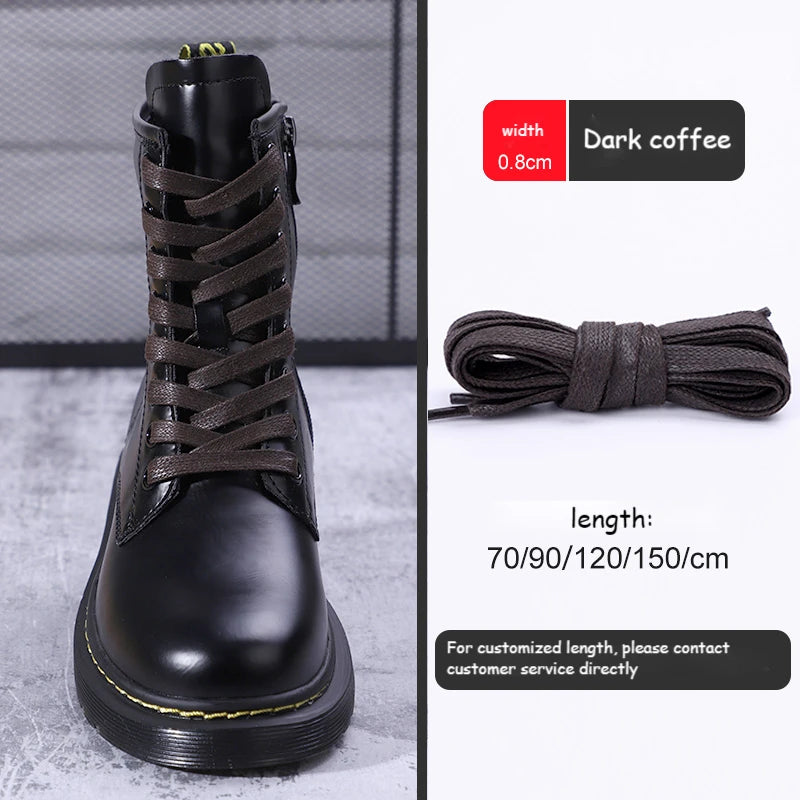 1Pair Waxed Cotton Shoelaces 8mm Width Flats Waterproof Shoe laces Unisex Boots Casual Sneakers Shoelace Leather Laces Shoes