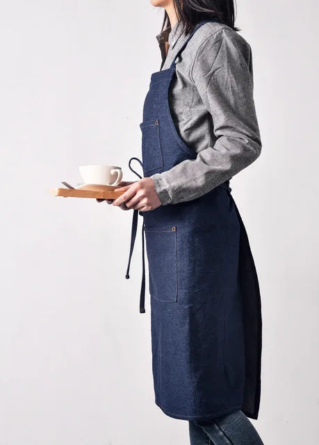 Cotton Denim Aprons Gardening Coffee Shop Kitchen Cooking Baking BBQ Cleaning Painting Restaurant Stylish Design Florist Apron