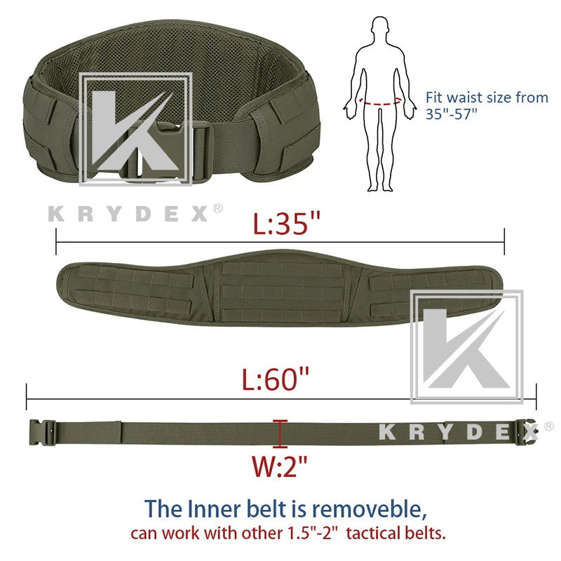 KRYDEX Tactical Waist Belt, MOLLE Soft Wide Padded Battle Belt, Shooting Airsoft Hunting Multi-Function Quick Release Belt