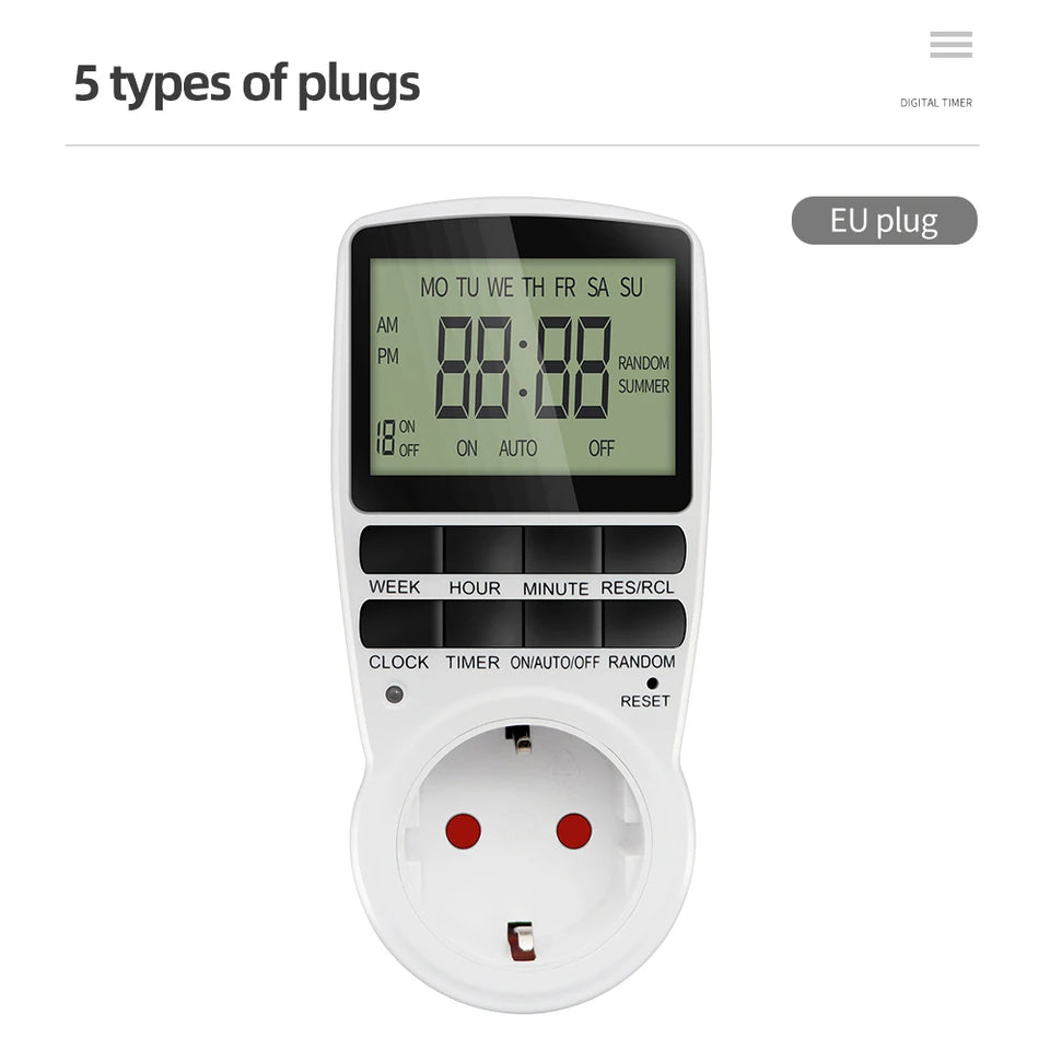 Electronic Digital Timer Switch EU Programmable Electronic Timing Socket EU Plug Outlet Kitchen Appliance Time Control Day/Hour