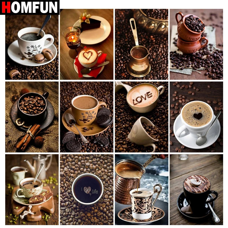 HOMFUN Full Drill Diamond Painting "Coffee landscape" DIY Picture Of Rhinestone 5D Diamond Embroidery Cross Stitch Decor