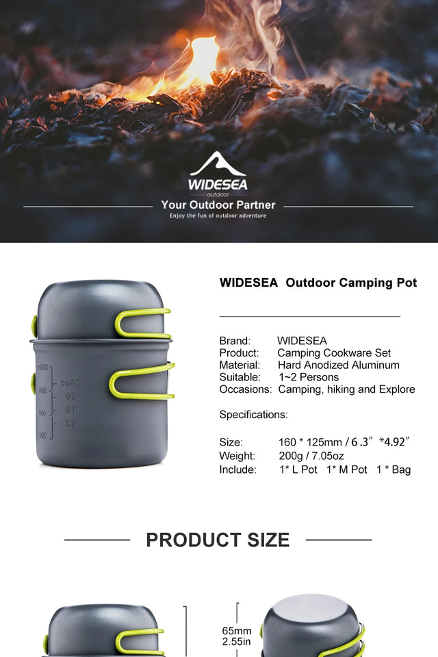 Widesea Ultralight Camping Cooking Utensils Outdoor Tableware Pot Set Hiking Picnic Travel Tourist Dishes Supplies Equipment