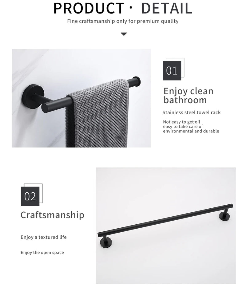 Bathroom Accessories Hardware Set Kit Towel Bar Wall Mount Matt Black Toilet Paper Holder Hand Robe Hook Hanger Stainless Steel