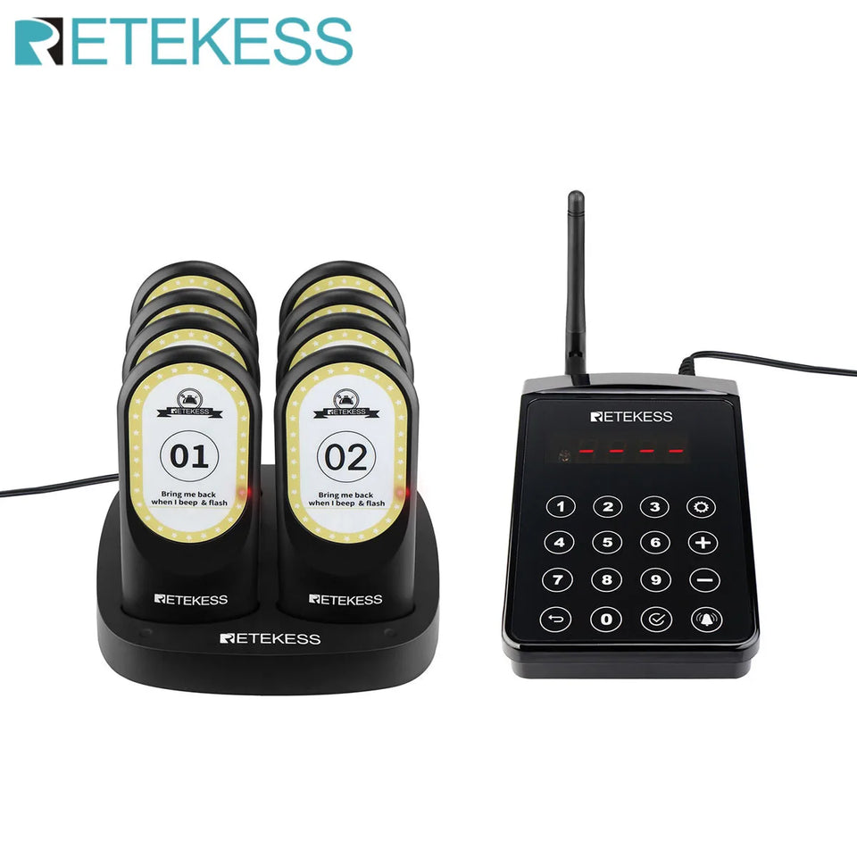 RETEKESS TD157 Restaurant Pager System Pagers 984ft Long Range Beepers for Food Truck Bars  Food Court No Vibration Mode