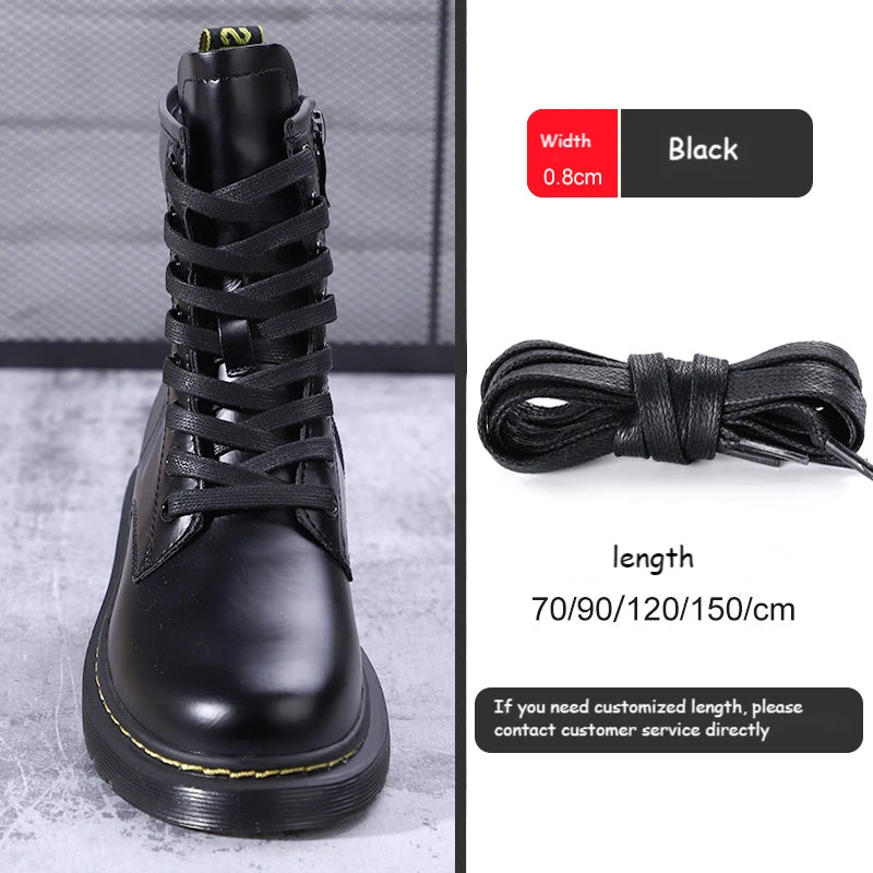 1Pair Waxed Cotton Shoelaces 8mm Width Flats Waterproof Shoe laces Unisex Boots Casual Sneakers Shoelace Leather Laces Shoes