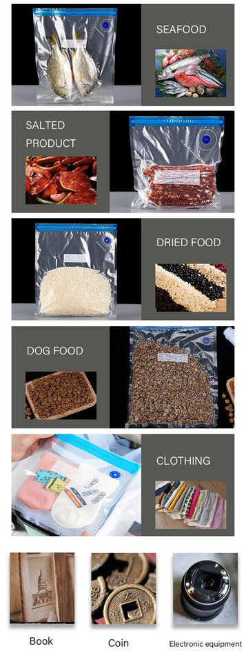 Vacuum Food Storage Zipper Bags Reusable BPA-Free Sous Vide Bags with Vacuum Hand Pump Fruit Meat Nut Vacuum Sealer Saver Bag