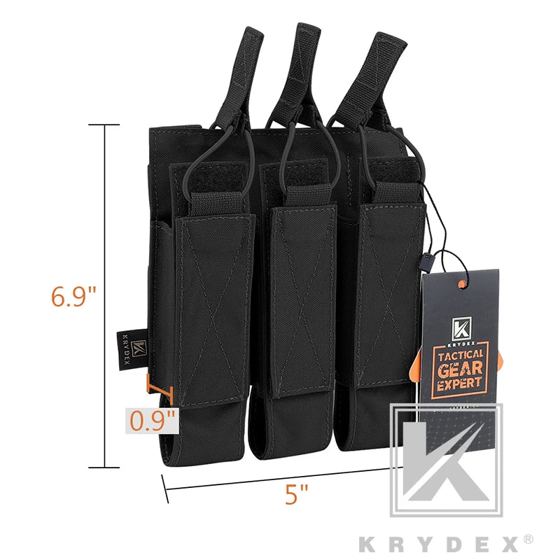 KRYDEX MP5 MP7 KRISS Triple Magazine Pouch Tactical Modular MOLLE Triple Open Top SMG Mag Pouch Carrier For Airsoft Hunting Gear