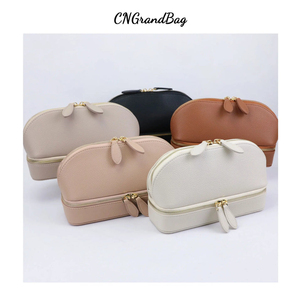 Personalized Cosmetic Bag Pu Leather Women Travel Makeup Bag with Jewelry Organizer Case 2 in 1 Ladies Travel Clutch Pouch