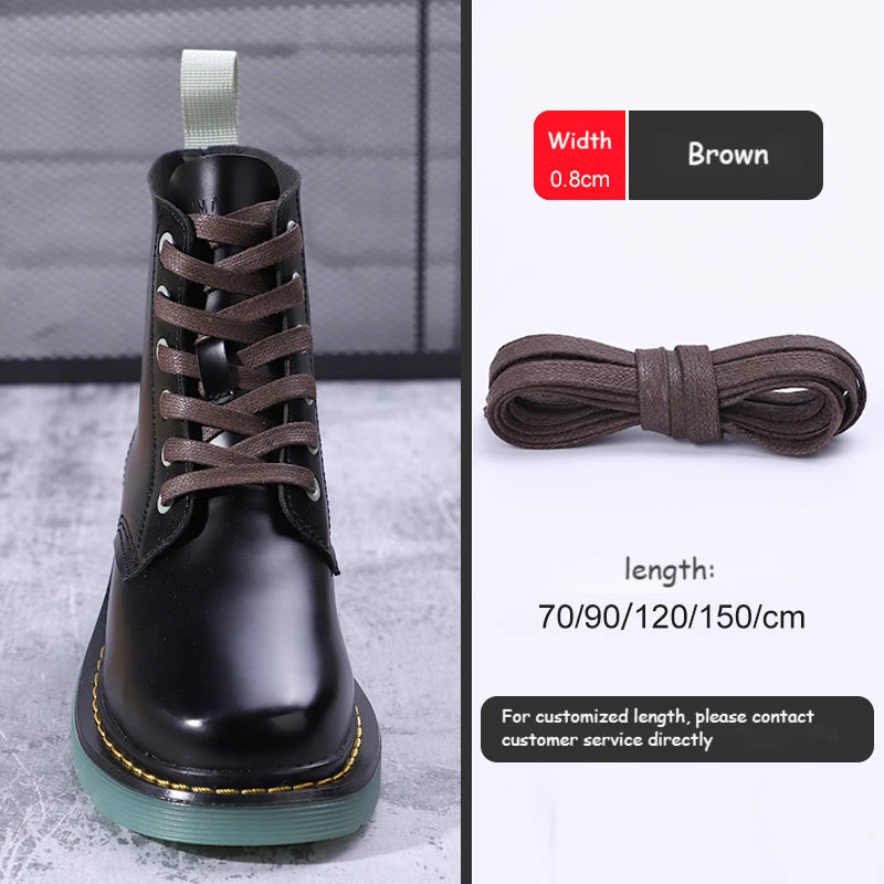 1Pair Waxed Cotton Shoelaces 8mm Width Flats Waterproof Shoe laces Unisex Boots Casual Sneakers Shoelace Leather Laces Shoes