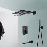 Black Shower Faucets System Bathroom Wall Mounted Rainfall Shower Kit Concealed Embedded Box Hot Cold Water Mixer Tap SUS304