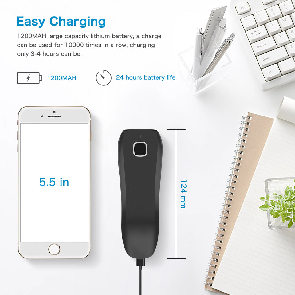 NETUM E800 Bluetooth 2D Barcode Scanner Pocket Wireless QR Reader Data Matrix PDF417 IOS Android Windows