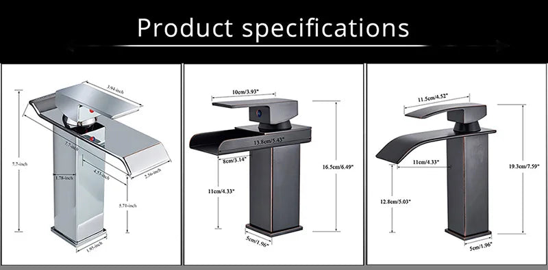 Rozin Deck Mounted Bathroom Basin Faucet Waterfall Vanity Sink Hot and Cold Water Mixer Tap,Chrome,Black,Gold Color
