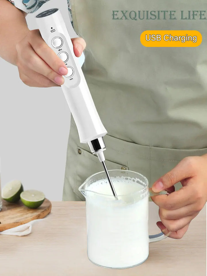 3 In 1 Wireless Rechargeable Electric Milk Frother Foam Maker Handheld Foamer High Speeds Drink Mixer Coffee Frothing Wand