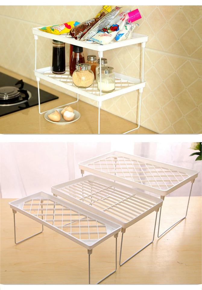Home Closet Organizer Storage Shelf Kitchen Adjustable Storage Rack Shelves Cabinet Holders Space Saving Makeup Organizer