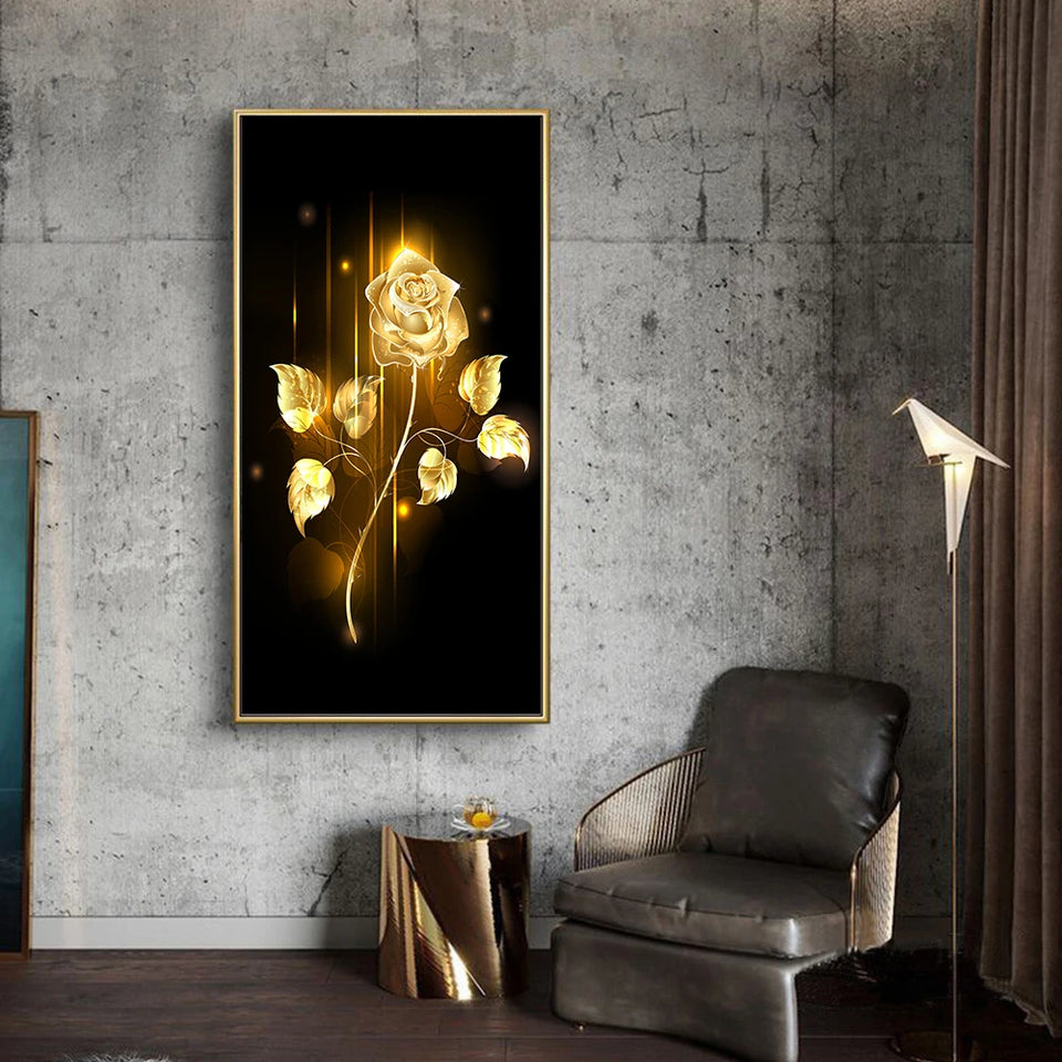 Abstract Golden Leaves and Flower Tree Oil Painting on Canvas Posters and Prints Wall Art Pictures for Living Room Cuadros Decor