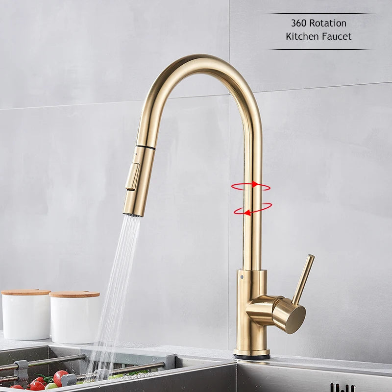 Pull Out Touch Sensor Kitchen Faucet 360 Rotation Smart Kitchen Faucet Sensor Tap Faucet Single Handle Mixer Tap