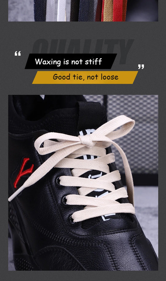 1Pair Waxed Cotton Shoelaces 8mm Width Flats Waterproof Shoe laces Unisex Boots Casual Sneakers Shoelace Leather Laces Shoes