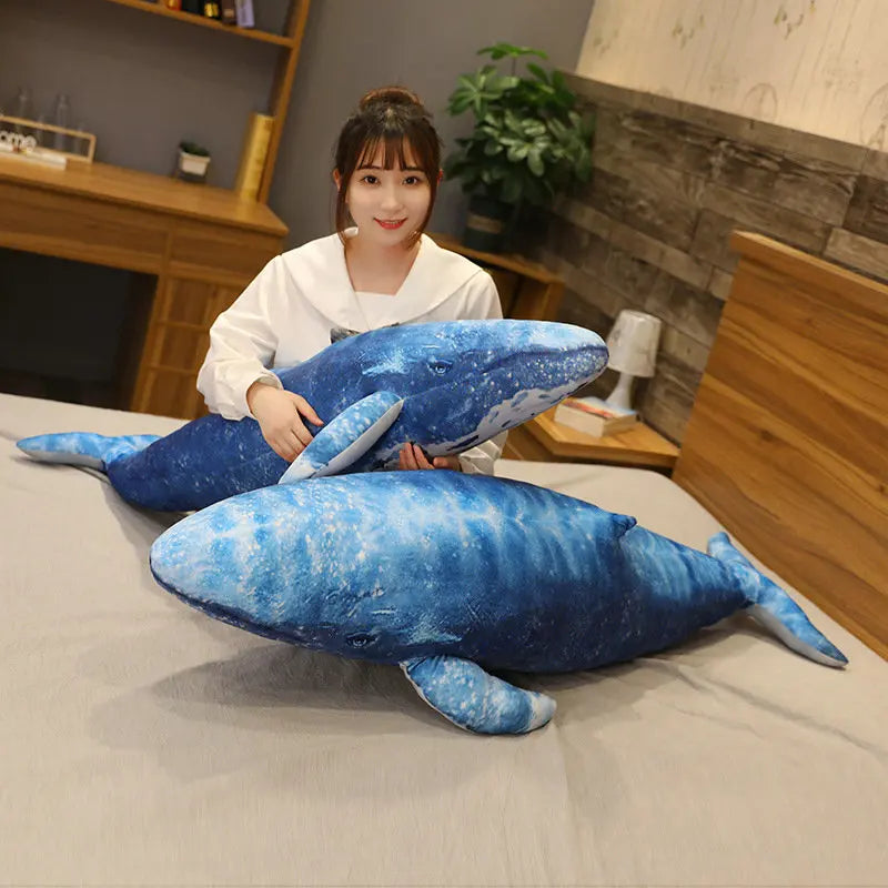 55-130cm Giant Dream Whale & Shark Plush Toy Stuffed Blue Whale Doll Soft Pillow Cute Sofa Cushion Lovely Gifts for Kids