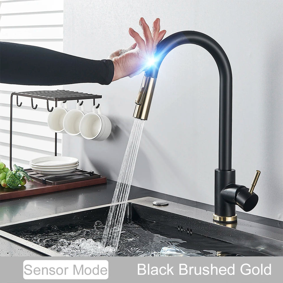 Black Pull Out Sensor Kitchen Faucet Touch Control Faucet 2 Function Mixer For Sink Tap Sprayer Single Handle Mixer Tap